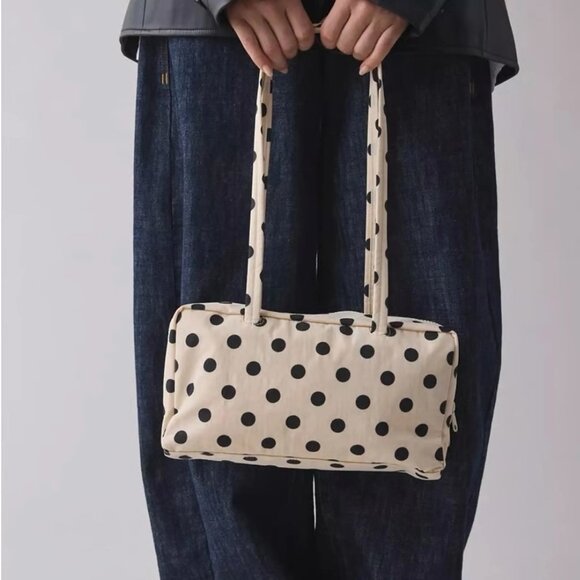 BAGGU Handbags - NWT Baggu Nylon Bowler Bag Cream Black Polka Dot